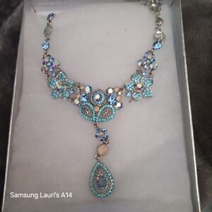 Elegant Blue and Silver Tear Drop Necklace